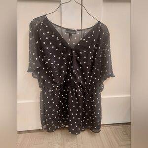Women's Lane Bryant Navy Blue Flowy Polka Dot shirt. Size 16
